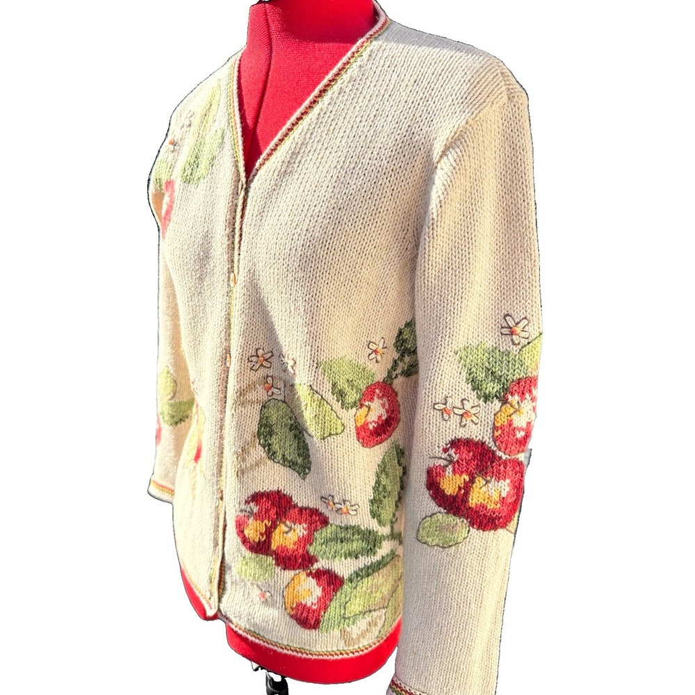 VTG  Talbots Knit Apple Fruit Fall Cardigan Sweater S Ramie Cotton Cottagecore